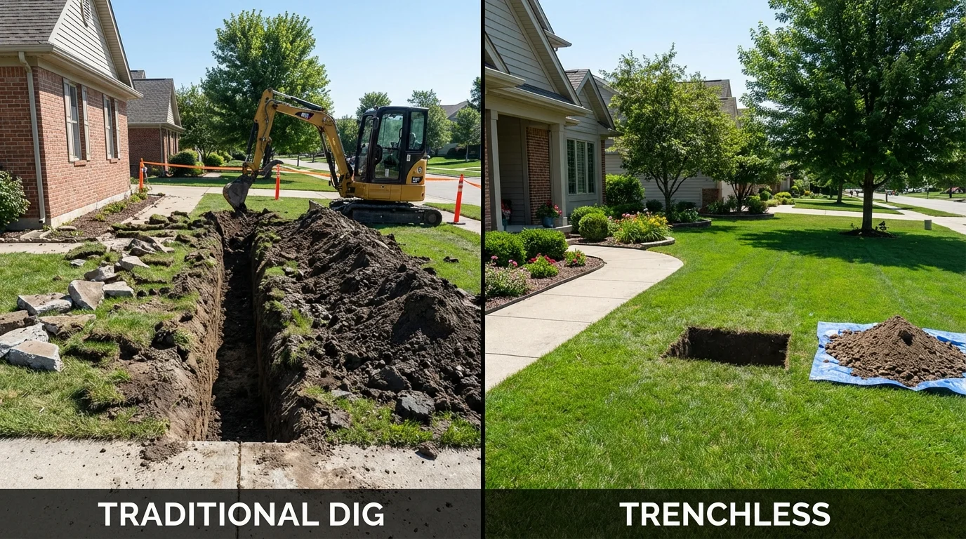 Trenchless sewer repair with minimal yard damage versus traditional excavation in Lynwood, CA